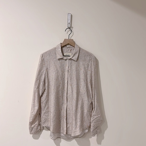 • Nanushka • Women’s Button Down Long Sleeve Tan / Cream with Print Large - Picture 1 of 4